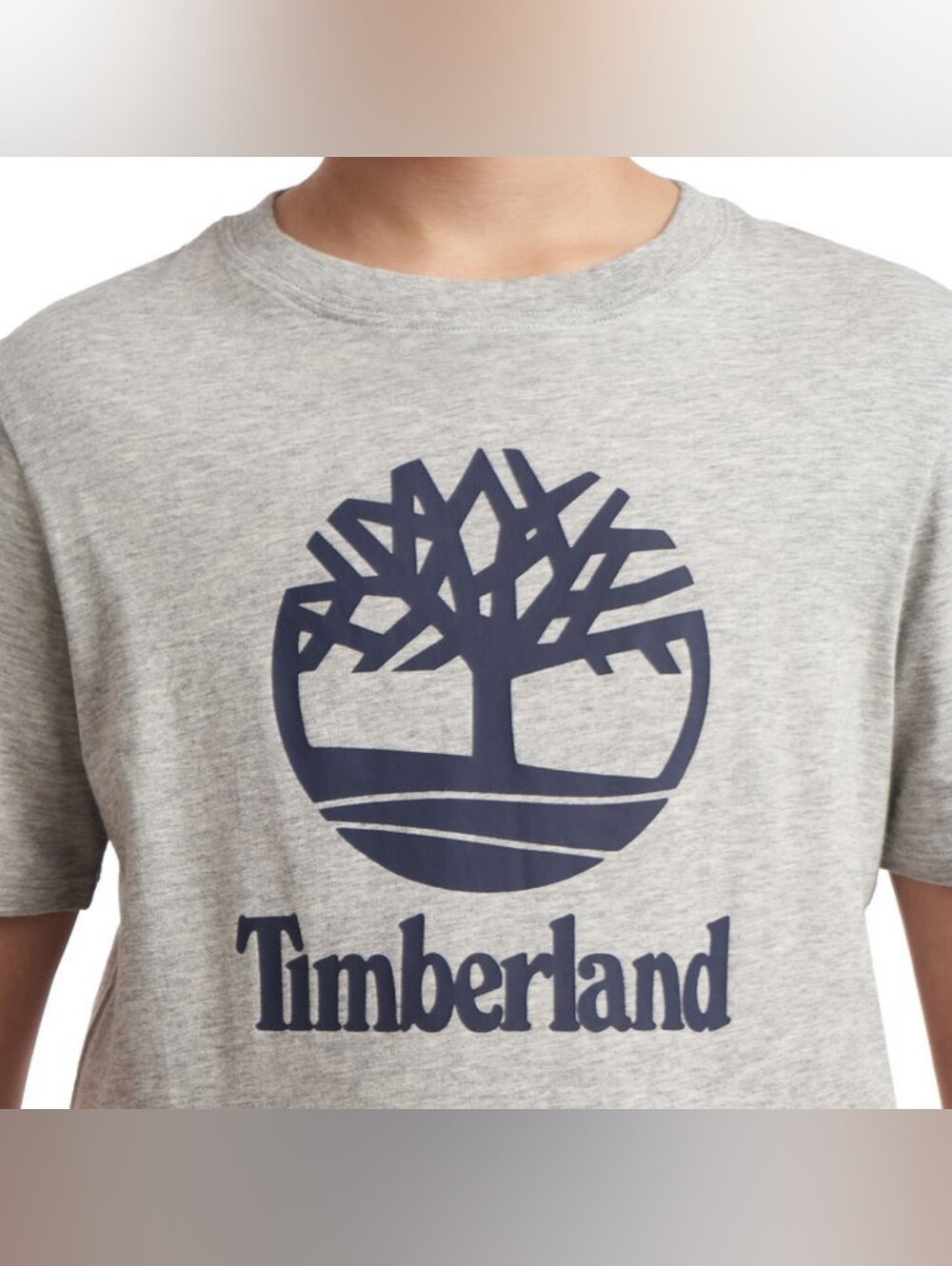 New!!! Timberland Boys' Kids Logo Short Sleeve 100% Cotton Heather Gray Crewneck